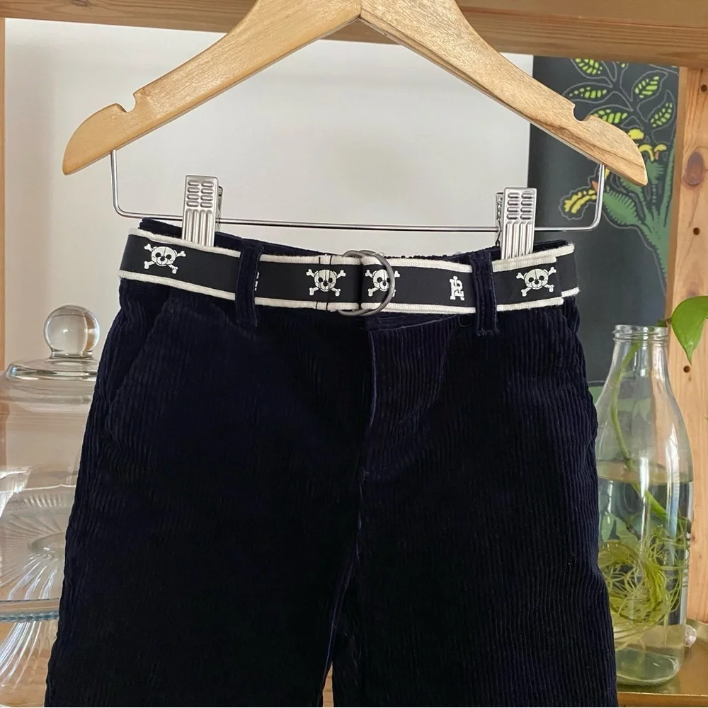 Ralph Lauren Navy Blue Corduroy Pants With Skull Logo Belt 24 months